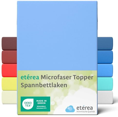 etérea Jersey Topper Spannbettlaken 140x200-160x200 cm Hellblau für 5-10 cm Steghöhe 100% Microfaser - Oekotex Spannbetttuch Matratzen Bett Bezug - Bettlaken 140x200cm - 160x200cm Blau