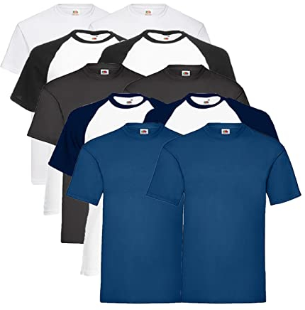 Fruit of the Loom 10er Pack Valueweight T-Shirt Größe S - 5XL T-Shirts in vielen Farben, BaseballSet3 + 1 HL Kauf Notizblock, XL