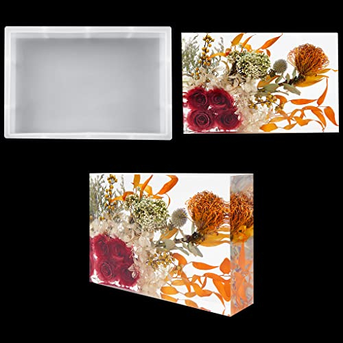 FineInno Rectangle Resin Mould, Large Cuboid Silicone Mould for Candle Soap Making, Resin Epoxy Casting Moulds for DIY Bookends, Paperweight, Dried Flower/Insect Specimen