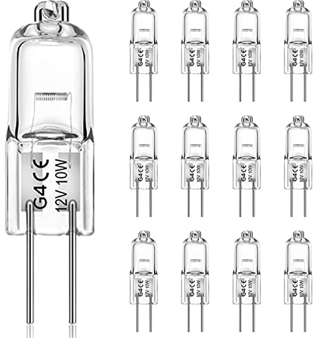 WeshLMPO G4 Bulb,12V 10W Halogen Light Bulbs 2 Pin,G4 Light Bulbs Replacement for Under Cabinet Puck Light,Chandeliers, Accent Lights, Track Lighting (12 Pack)