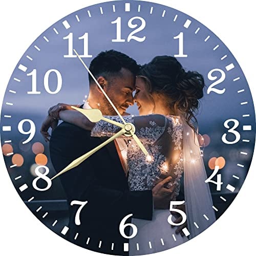 S&H&OU Benutzerdefinierte Wanduhr, Fotowanduhren für Wohnzimmerdekoration mit Foto, leise Wanduhr für Kinder, Personalisierte Fotowanduhr zum Aufhängen von Geburtstagsfotos