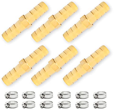 Bwintech Lot de 6 raccords cannelés 8 mm 2 voies en laiton droit avec 12 pinces