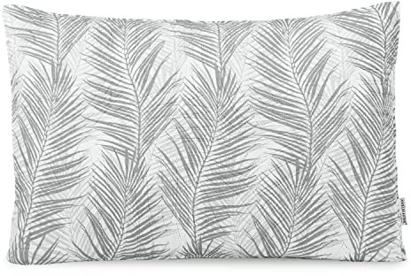 AmeliaHome Zierkissen Kissenbezug mit Füllung zweiseitig ultrasonic Steppung 50x70 cm Pflanzenmuster Grau Weiß Tropical Bonaire