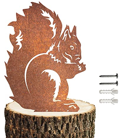 Reagia Rusty Silhouette Squirrel Stake Metal Cute Squirrel Figure Garden Decorative Stakes Outdoor Garden Animal Yard Decoration Garden Ornament