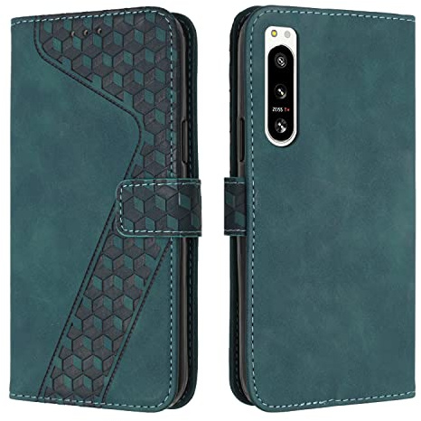 OKZone Kompatibel mit Sony Xperia 5 IV Hülle, PU Leder Handyhülle Tasche Wallet Schutzhülle Sony Xperia 5 IV, Flip Cover Klappbar Brieftasche Etui mit Magnet Kartenfach TPU Lederhülle (Zyan)