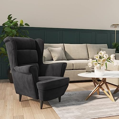 Hommdiy Ohrensessel Sessel Fernsehsessel Relaxsessel Polstersessel für Wohnzimmer Dunkelgrau Samt