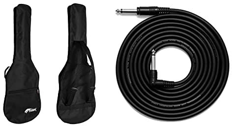 Tiger GGB7-FEL Full Size Electric Guitar Bag Cover with Shoulder Strap and Carry Handle Black & Guitar Cable - Bass Keyboard E-Drums Instrument Lead - Straight/Angled - 6.35mm 1/4 Jacks - 3m Cable