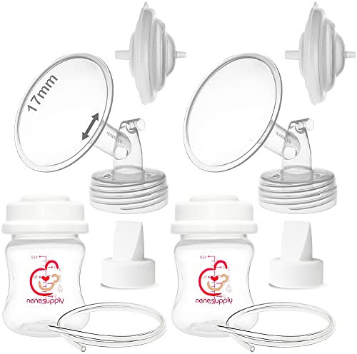 Nenesupply Pump Parts Compatible with Spectra S2 S1 9 Plus Breast Pump to Replace Spectra Pump Parts S2 Accessories Flange 17mm Duckbill Valve Tubing Bottles Backflow Protector