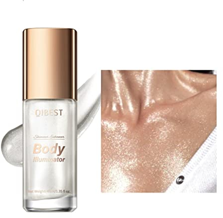 Körper Luminizer Shimmer Öl Liquid Highlighter Make-up,Gesicht zu Körper Glow Shimmer Lotion Radiance All In One Make-up,Wasserdichtes feuchtigkeitsspendendes Shimmer Körperöl (Silber)