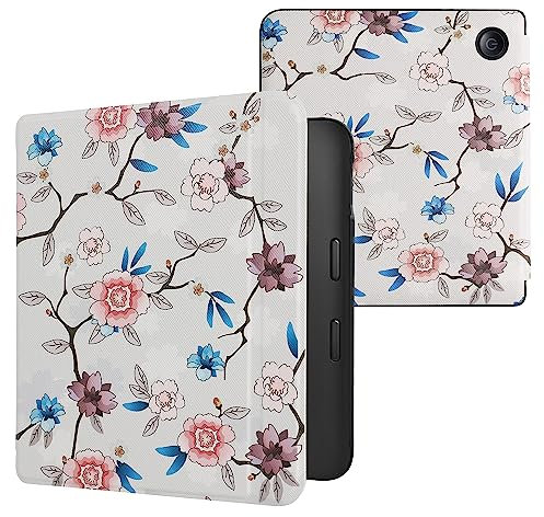 kwmobile Étui Compatible avec Kobo Libra 2 Coque - Étui à Rabat magnétique Tablette eReader Similicuir - Blanc-Rose Clair-Bleu