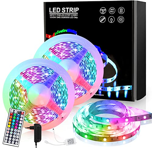 Herrselsam Led Strip 6M RGB LED Streifen mit 44 Tasten Fernbedienung LED Band 20 Farben 8 Modi 12V Selbstklebend DIY LED Leiste Dimmbar für Innen Küche Dekoration (2 * 3M)