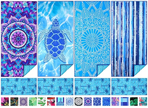 TwoYek 4 Pack Microfiber Thin Beach Towel Lightweight 71x32 Extra Large Sand Free Soft Towels Quick Dry for Travel Pool Yoga Gym Sports Beach Accessories Vacation Essential Gift