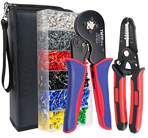 YMYP Crimpzange Aderendhülse und Abisolierzangen Set Für 0,25-10mm² mit 1900 Teile - Aderendhülsenzange selbsteinstellend - Krimpzange Presszange Crimp Zange