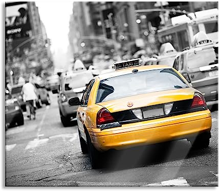 Gelbe Taxis am Times Square in New York B&W Detail Herdabdeckplatte & Spritzschutz aus Echtglas | Für Herd-Kochfelder | 60x52 cm