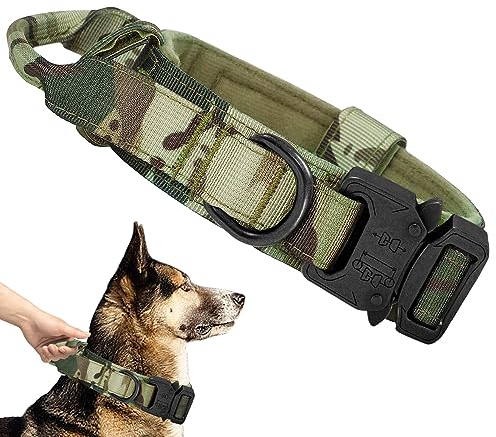Ceboic Taktisches Hundehalsband, Weich Gepolstertes Verstellbare Nylon Hundehalsband mit Kontrollgriff Metallschnalle für Mittlere Große Hunde Jagd Training Freizeit Outdoor (Camouflage, M)