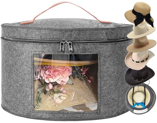 SHWWQUE Scatola porta cappelli, organizer impilabile per cappelli da cowboy, per donne, per viaggi, pieghevole, con tesa rotonda, organizer per armadio (grigio)