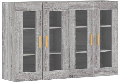vidaXL Wandschrank 2 STK., Hängeschrank mit viel Stauraum, Sideboard für Wohnzimmer, Schrank Wandmontage Lagerschrank Kommode, Skandinavisch, Grau Sonoma Holzwerkstoff