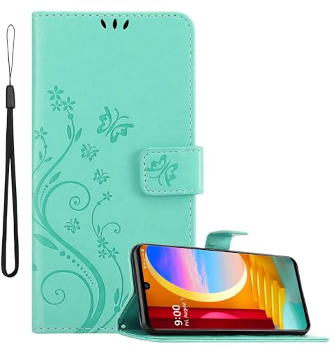 Cadorabo Hülle kompatibel mit LG Velvet Blumen Design aus Premium Kunst Leder Flip Klappbare Stoßfeste Magnetische [Standfunktion] [Kartenfächern] Cover Case für LG Velvet Tasche in Türkis