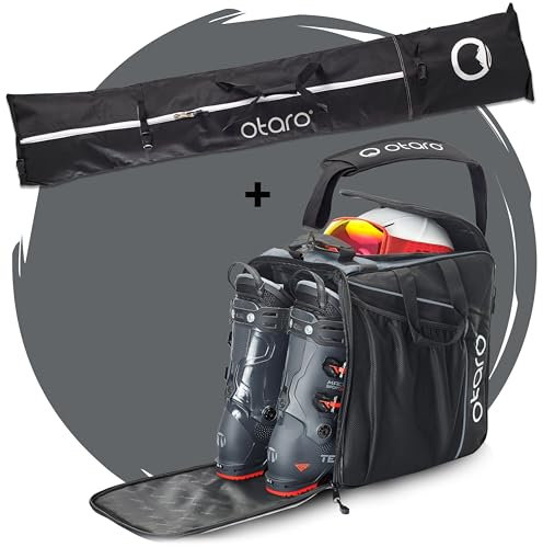 Otaro Skischuhtasche und Skitasche XL (Classic Set | Felsgrau | Für 2 Paar Ski) | Skitasche für Ski und Skischuhtasche mit Helmfach | Ski Taschen, Skischuhtaschen
