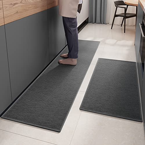 Color G 2 Stück Küchenläufer, Küchenteppich Waschbar rutschfest, Teppich Läufer Küche, Teppich Küche Leicht Zu Reinigen, Saugfähig, Küchenmatte für Küche, Esszimmer, Waschküche(Grau,43x120+43x240cm)
