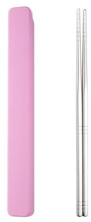 Palillos reutilizables con estuche, palillos de viaje de acero inoxidable 304 L, palillos japoneses chinos coreanos para caja Bento, picnic, oficina, aptos para lavavajillas, 9 pulgadas, rosa