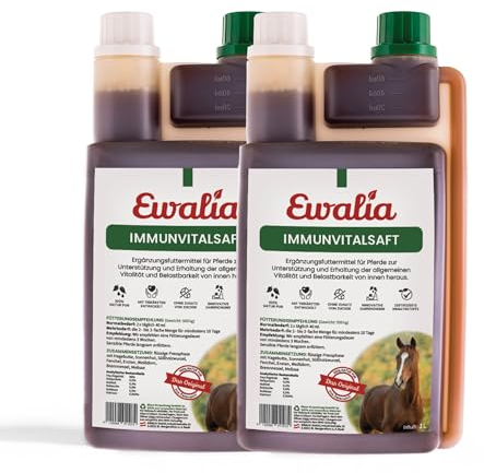 NEU! EWALIA Immunvitalsaft - Stärkendes Ergänzungsfuttermittel für Pferde, Förderung des allgemeinen Wohlbefindens, Natürliche Vitalitäts- und Resilienzunterstützung, 100% Natur pur, 2x1 Liter
