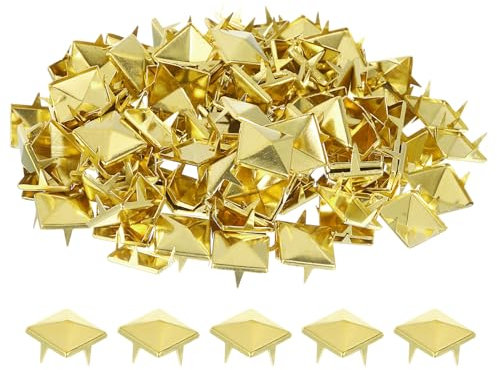 QUARKZMAN 50 Juegos de Remaches de Púas, 12x7.5mm, Pirámides, Remaches Rápidos, Tachuelas Cuadradas Punk para Artesanía en Cuero, Ropa, Cinturones, Bolsos, Zapatos, Tono Dorado