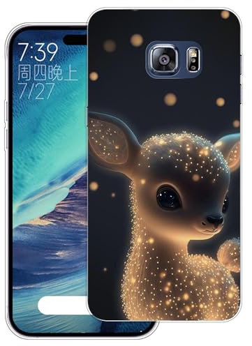 WUACYEAMING Hülle für Samsung Galaxy S6 Edge Plus,Aesthetic Motiv Weiche Silikon Muster TPU Bumper Stoßfest Schutzhülle Transparent Mädchen mit Cover HandyHülle case Pattern-(Kleiner Hirsch)