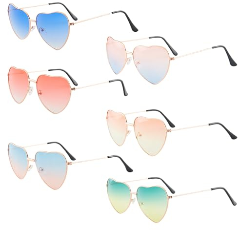 BouGPeng 6 STK Sonnenbrille Herz Set Farbige Herz Partybrille Metall Hippie Brille für 60er 70er 80er 90er Kostümbrille Herzform Gläser Trendy Brille für Fasching Requisiten Geburtstagsfeier