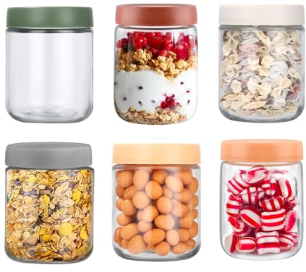 VBNZBK Overnight Oats Lot de 6 bocaux en verre avec couvercle à visser 500 ml pour salade, yaourt, pudding, chutney, confiture