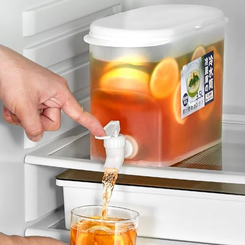 EHOTER 3.5L Drink Dispenser with Tap Large Drinks Dispenser Fruit Infusing Water Dispenser Container Fridge Jug Drinks Chiller for Serving Cocktails Juices Water (White)