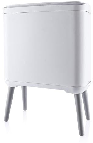 ASelected Bathroom Bin with Lid, 3.2 Gallon/12L Trash Can with Press Top Lid, Small Modern White Plastic Slim Waste Garbage Can with Legs for Bedroom, Kitchen, Living Room, Office