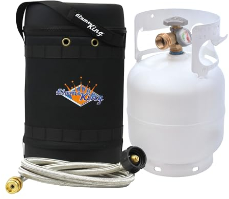 Flame King Gas Hauler Pro Kit – Isolierte Schutz-Tragetasche, 2,3 kg Propangas-Tank mit eingebautem Messgerät und 1,5 m Adapterschlauch für Camping und Outdoor-Abenteuer