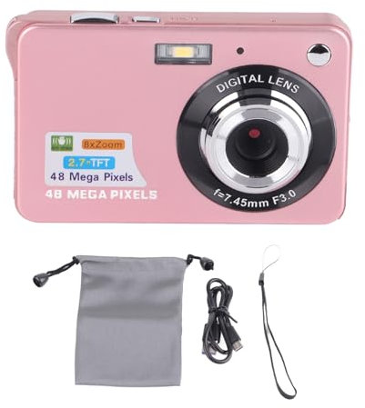 4K Digital Camera,1080P FHD 44MP with 2.7 LCD Screen Compact Camera,Anti Shake Portable Vlogging Camera with Lanyard and Bag for Kids Teen Students Beginner (Pink)