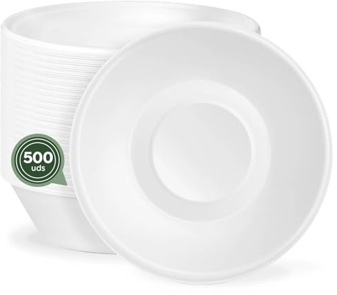 Horeca Collection MAXI PRODUCTS - 500 Unidades - Platos Caña de Azúcar -Plato Hondo Redondo - Plato Compostable - Plato Reciclabe - 19 x 4 cm - 680 cc - RESISTENCIA TÉRMICA