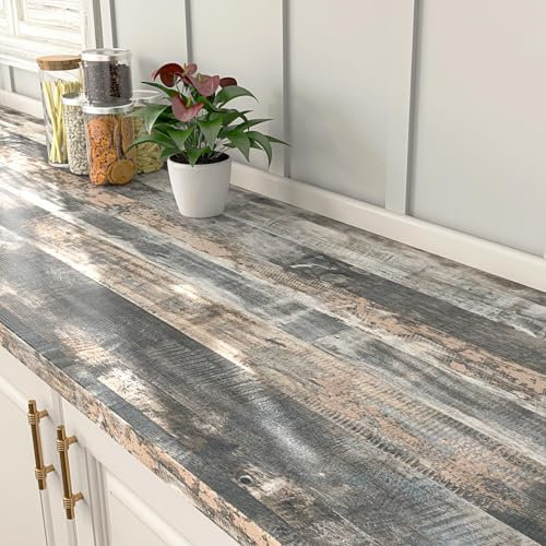FunStick 60CMx5M Papel Adhesivo Encimera Cocina Gris Papel Adhesivo para Muebles Madera Papel Pintado Autoadhesivo Madera Gris Papel Pintado Efecto Madera Rústico Vinilo Encimera Madera Papel Pared