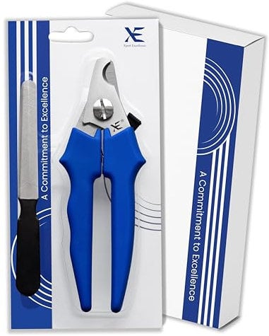 XE Pet Nail Clippers for Dogs & Cats – Stainless Steel Claw Trimmer with Safety Guard & Nail File – Non-Slip Handle – for Small, Medium & Large Breeds