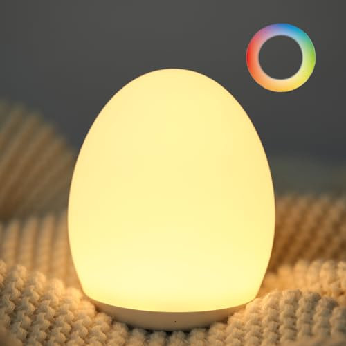 sympa Nachtlicht Kinder, Baby Stilllicht Dimmbar mit 8 Farbwechsel, 1H Timer, Speicherfunktion, Typ C Ladeanschluss Silikon LED Nachttischlampe Ei zum Stillen Schlafen