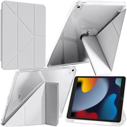 Custodia Compatibile con iPad 10.2 Pollici (9a/8a/7a Generazione, 2021/2020/2019) / iPad Air 10.5 2019 / iPad Pro 10.5 2017 con Portapenne, Chiaro Antiurto, 6-in-1 Supporto, Grigio