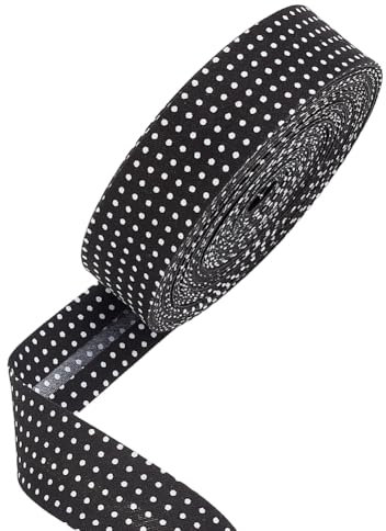 PH PandaHall 22m Doppeltes Schrägband Stoff Schrägband Einfassband Naht Einfassband 2.6cm breites schwarzes Einfassband mit weißem Punkt Nähband für Kunsthandwerk Nähen Stoff Paspelieren Säumen