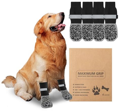 APKOL 2 Paar Doppelseitige Hundesocken Pfotenschutz Anti-Rutsch,Hundestoppersocken mit verstellbaren Riemen-Traktionskontrolle für Hartholzböden im Innenbereich, Hundeschuhe Pfotenschutz(Schwarz, M)