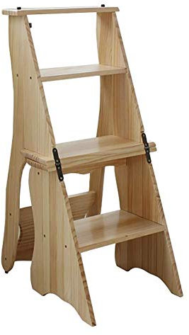 Sgabello pieghevole a 5 gradini, scala in legno, multiuso, portatile, sicuro, stabile, antiscivolo, leggero, per biblioteca, colore legno