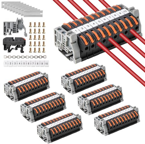 60 Pezzi Kit Morsettiera per binario Din Elettrico, Terminali a Vite per Rail Din, Nero Morsettiera per Connettore Rail per Progetti fai da te Cablaggio Rapido-Nero
