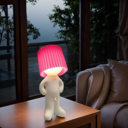 Kreative Nachtlicht A Little Shy Man, Lustige Schüchterner Mann Lampe Tischlampe, LED Tischlampe Mit Schirm, Romantische LED Nachttischlampe Schlafzimmer Deko Lampe (Pink)