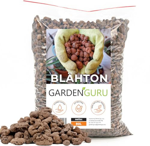 Blähton 80L Pflanzsubstrat für Hydrokultur Pflanzton Körnung 8-16mm Tongranualt, Substrat für Hydrokulturpflanzen, Drainagematerial und Bodenverbesserer