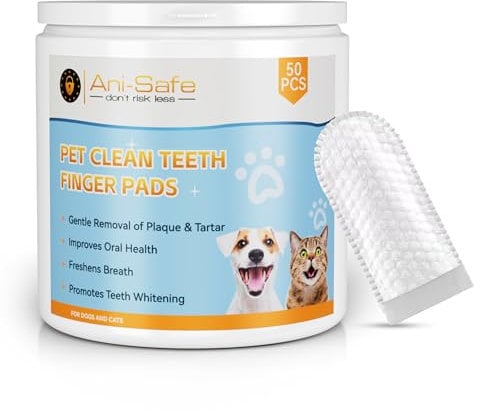 ANI-Safe Dental Care Finger Wipes | Teeth Cleaning Finger Pad Dental Care for Dogs & Cats | 50 Disposable Tooth Brush Wipes | Reduces Plaque & Freshens Breath