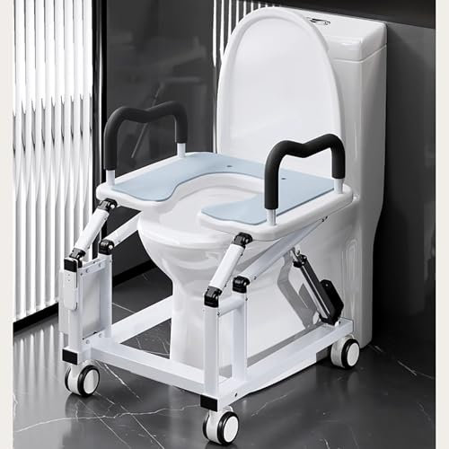 Rialzo elettrico per sedia WC con braccioli antiscivolo e ruote girevoli a 360°, angolo di sollevamento ergonomico di 29°, ideale per l'assistenza agli anziani