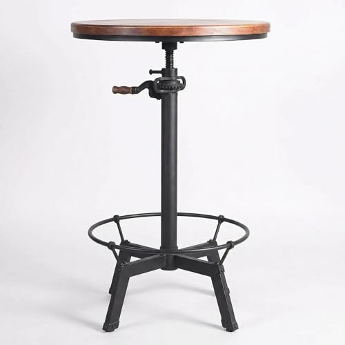 LOKKHAN 33,5-39,4 Zoll hoch industrielle Bar Tisch-verstellbare Bar Höhe Bistro Whiskey Pub Tisch-23,7“ Dia Swivel Runde Holz Oben Metall Basis-leicht durch Kurbel angepasst
