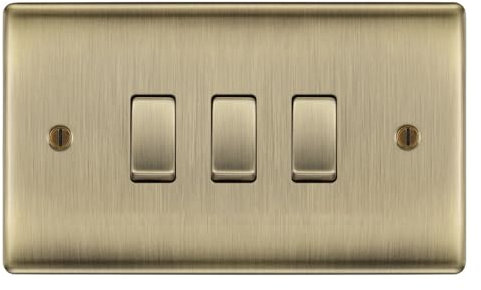 BG Antique Brass 3 Gang Light Switch in Double Format Custom Grid​