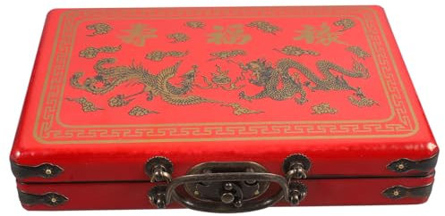 HAWILLOSCH Vintage Mahjong Box aus Holz mit Tragegriff Dekorativer Mahjong Halter für Aufbewahrung und Transport für Familien und Freundesabende Große Kapazität und Langlebig